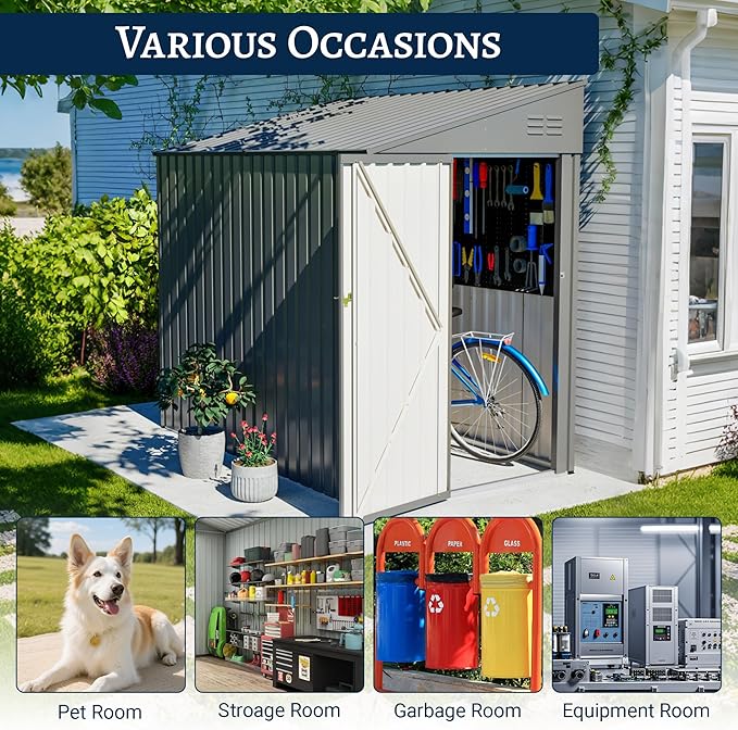 4x7 FT Outdoor Storage Shed Lean to Shed,Metal Shed W/Lockable Door & Air Vent,All Weather Waterproof Garden Tool House W/Reversible Installation,for Backyard,Patio,Lawn,Dark Gray