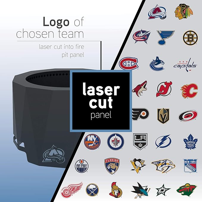 Blue Sky Outdoor Living NHL Edmonton Oilers 24” Steel Peak Patio Smokeless Fire Pit with Spark Screen Kit, Firewood and/or Wood Pellet Burning