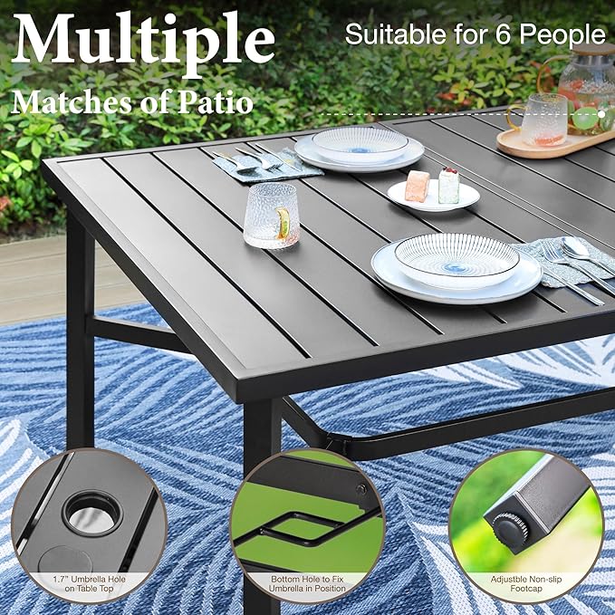 MFSTUDIO 9 Pieces Outdoor Patio Dining Furniture Set with 8 Wicker Chairs, Patio Large Rectangle Metal Table Set for 8 with 1.7'' Umbrella Hole, Outdoor Table and Rttan Chairs Dining Set