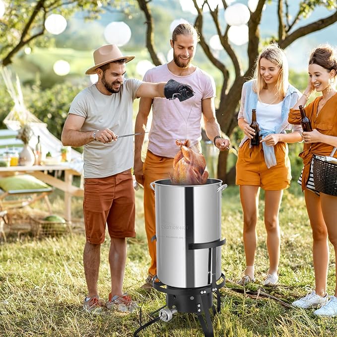 ROVSUN 50QT Turkey Fryer with 54,000BTU Propane Stove, Stainless Steel Outdoor Deep Fryer & Seafood Boiler Steamer with Basket, Thermometer, Lifting Hook & Support Rack for Outdoor Backyard Cooking