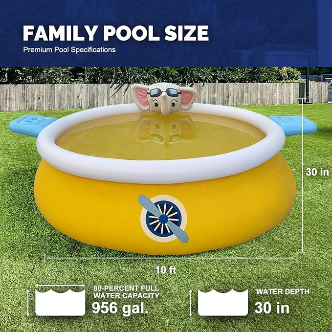 DIMAR GARDEN 10ft x 30in Inflatable Swimming Spray Pool, Outdoor Round Air Top Ring Elephant Pools