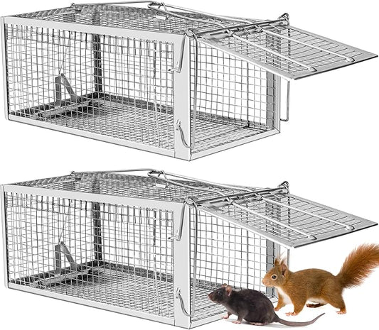 2 Pack Humane Rat Traps - Rodent Trap for Squirrel Mouse Mice, Live Rat Traps Catch & Release for Indoors and Outdoors(12.6''*5.5''*4.7'')