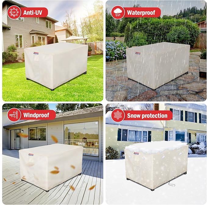 Fire Pit Cover Rectangular 44 Inch - Waterproof Outdoor Fire Table Cover Rectangle Heavy Duty, 600D Patio Propane Gas Firepit Cover Rectangular Tear Weather Resistant - 44 x 20 x 24 Inch Beige