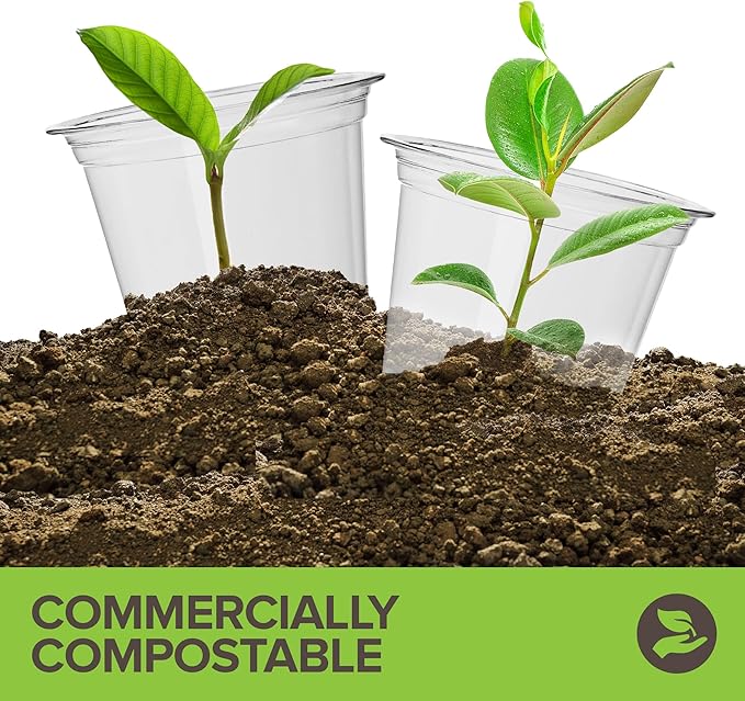 Stock Your Home 12 oz Clear Commercially Compostable Cold Cups (1000 Pack), Eco Party Cups, Disposable Cups for Water and Wine