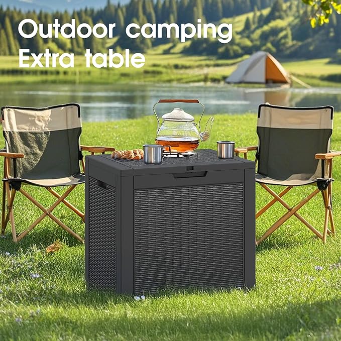 NUNU LAB 31 Gallon Outdoor Storage Box Waterproof, Outside Package Delivery Deck Boxes with Lockable Lid, Backyard Storage Bin For Garden Tools, Patio Cushions, Black