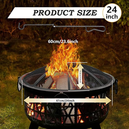 Fire Pit Spark Screen, 24 Inch Diameter Fire Pit Screen with Handle & Poker,Heavy Duty Metal Mesh Fire Pit Screen,Fire Pit Lid for Outdoor/Beach/RV Camping/Backyard