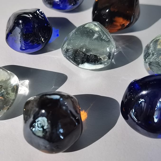 Fire Glass Diamond 1 Inch Fire Pit Glass Rocks for Propane or Gas Fire Pit (Gift Package) (20 Pounds, White/Cobalt Blue/Amber Luster Blend)