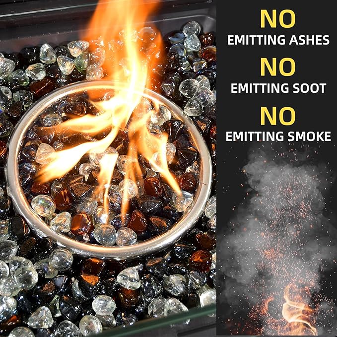 GasSaf Diamonds Fire Glass for Gas or Propane Fire Pit Fireplace & Landscaping 20-Pound 1 inch (Amber, Black, Crystal Clear)