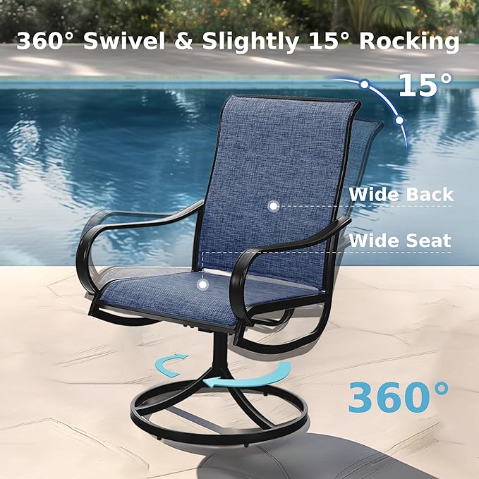 MFSTUDIO Patio Table and Chairs Set of 6, Outdoor Dining Set for 6 with Metal Table and Swivel Chairs, 7 Piece Outdoor Patio Furniture Set for Deck/Backyard/Poolside/Garden