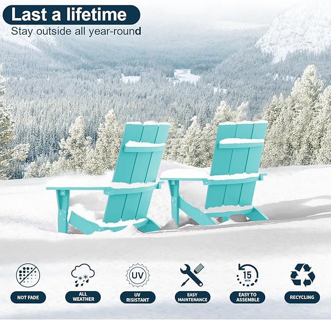 MXIMU Adirondack Chair Set of 4: Modern Adirondack Chairs Fire Pit Chairs Plastic Outdoor Chairs for Lawn Backyard Deck Garden Camping (Aruba)