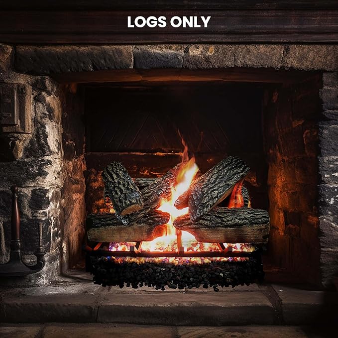 24" Premium Gas Logs - for Vented Fireplaces, Natural Gas or Liquid Propane - Blazing Oak Design (Logs Only)