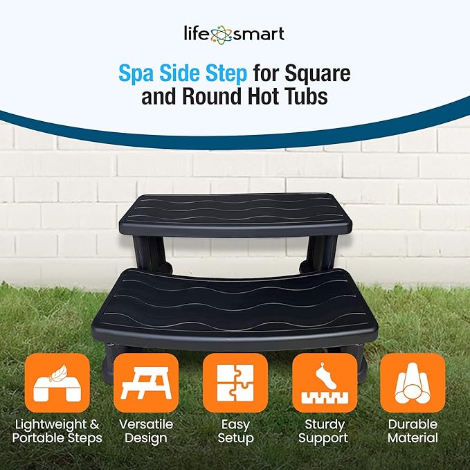 LifeSmart 4-Person Hot Tub – Outdoor Spa with 13 Jets, LED Lights, Cover & Side Step – Taupe-Colored Above-Ground Spa for Home Use