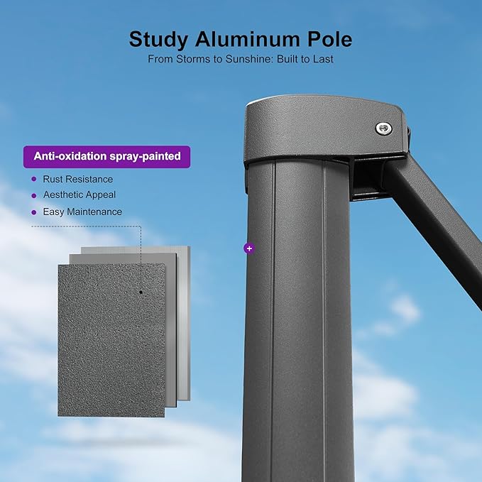 PURPLE LEAF 9 FT Cantilever Patio Umbrella with Base Outdoor Aluminum Offset Square Umbrella with 3 Years Fade Resistance Recycled Fabric and 360-degree Rotation for Deck Pool Garden, Mist Grey