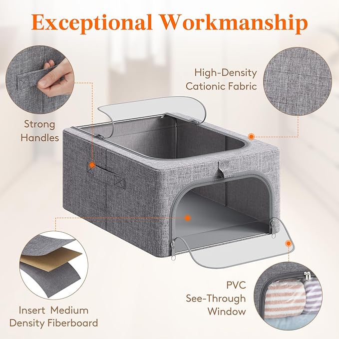 Lifewit Clothes Storage Bins with Metal Frame 6 Pack, Fabric Stackable Storage Bags with Lids, Zipper, Foldable Clost Organizers Containers for Clothing, Blanket, Winter Cloth, 25L