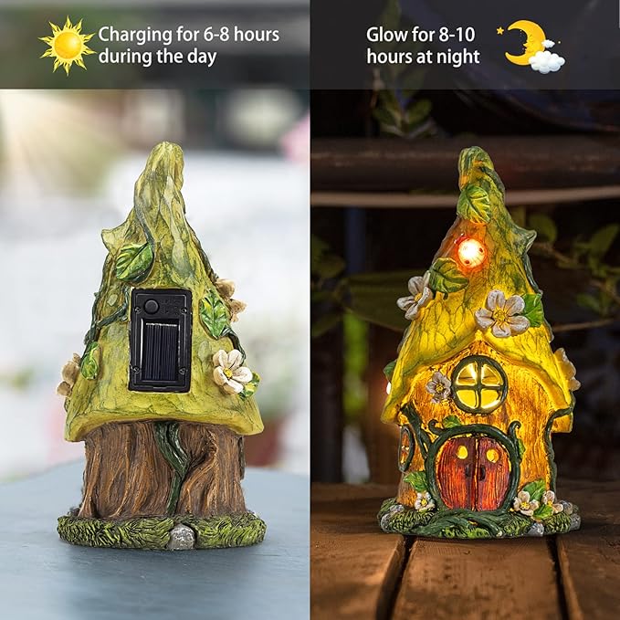 AIINY Garden Decor Outdoor Solar Statues, 9.4Inch Resin Fairy Garden Solar Lights Birthday Gifts for Women Yard Decorations, Gardening Gifts for Patio, Balcony, Porch Decor