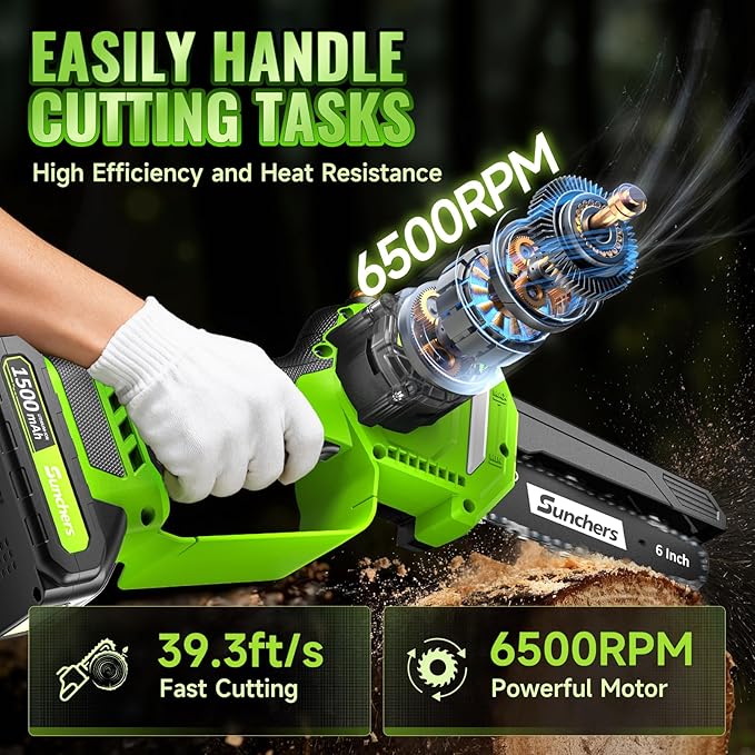 Mini Chainsaw Cordless, 6 Inch Electric Chainsaw with 2 Battery, Handheld Battery Powered Chain Saw with Auto Oiler, Gardening Tools Saw for Wood/Tree Cutting, Holiday Gifts for Men, Dad, Husband