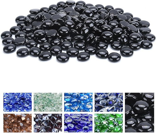 GasSaf Blue Fire Glass Beads for Outdoor Fire Pit, Fireplace, Replaces Existing Gas Logs & Lava Rocks, 3/4 Inch Glass(10 Pound)(Onyx Black)