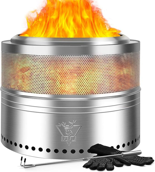 YEFU Fire Pit, Folding Smokeless Firepit, Wood Burning Stainless Steel Portable Outdoor Fireplace with Removable Ash Stand,Gloves,Fire Poker,Bonfire Fire Pits for Outside Camping (20 inch)