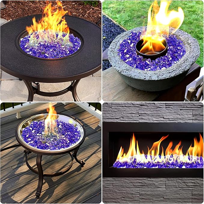 onlyfire 10 Pounds Fire Glass for Propane Fire Pit, 1/4 Inch Reflective Firepit Glass Rocks for Gas Fireplace and Fire Pit Table, Purple