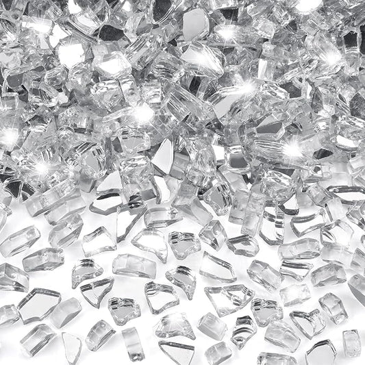 GasSaf 1/4 Inch Fire Glass Reflective Tempered Fireglass Cut Crushed FireGlass for Fire Pit, Fireplace, Replaces Existing Gas Logs & Lava Rocks (10 Pound)(Crystal Ice Reflective)