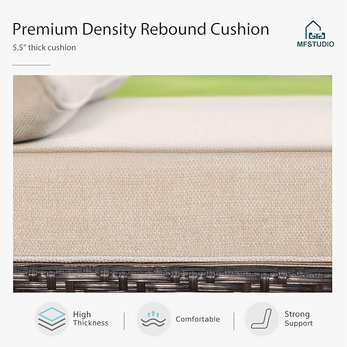MFSTUDIO 4 Pieces Outdoor Patio Furniture Set, Metal Outdoor Conversation Sofa, Rattan Wicker Patio Sectional Sofa Set with 2 x Fixed Single Sofa, 2 x Ottoman, Beige