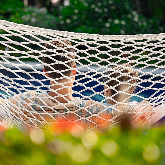 Lazy Daze Hammocks 12FT Double Rope Hammocks, 2 Person Hand Woven Cotton Hammock with Spreader Bar for Outside, Patio, Poolside, FIT 13-15 Foot Stand, Max 450 Lbs, Natural, 141 x 57 inches