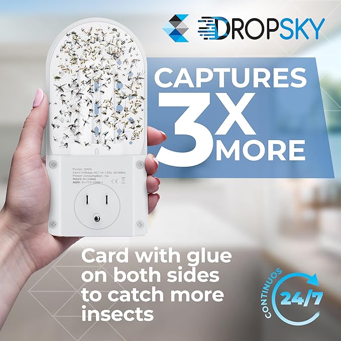 DropSky Flying Insect Trap Refill- Plug in Bug Catcher Indoor Refills, Indoor Fly Trap, Indoor Fly Trap,Trap for Mosquitos, Bugs, Insects, Gnats, Moth and Fruit Flies -Plug in Refill (Pack of 3 DP09)