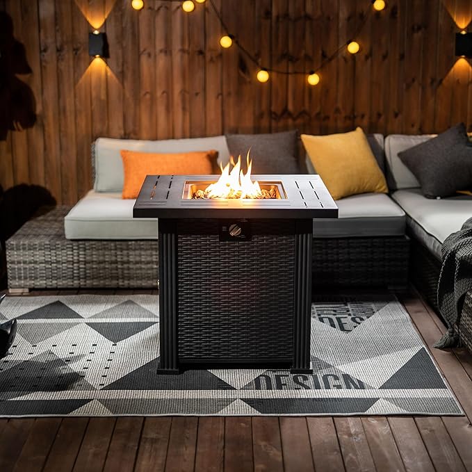 Propane Fire Pit Table, 28 Inch Steel Firepits for Outside, Square Gas Fire Pit for Outside Patio, Propane Fire Table for Patio, Backyard, Pool, 50,000 BTU