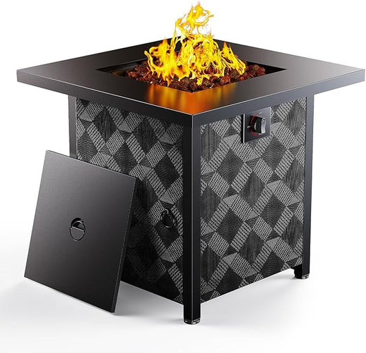 Ciays 28Inch Propane Fire Pit Table, 50,000 BTU Outdoor Gas Fire Pit Table CSA-Certified for Outside Patio with Removable Lid and Lava Rocks, Add Warmth and Ambience to Parties, Backyard, Garden