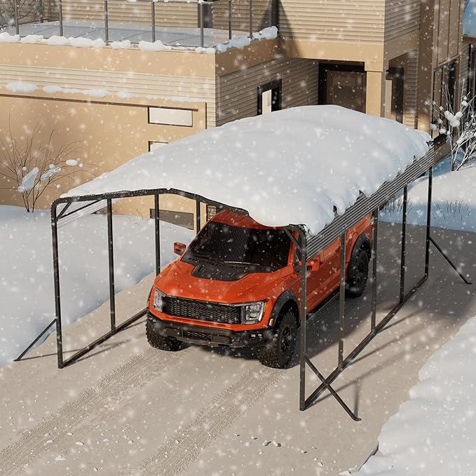 Lyromix 12x20 FT Outdoor Metal Carport, Heavy Duty Carport with Galvanized Steel Roof and 4 Support Feet, Extra Large Car Port Garage Shelter for Car, Boat and Tractor