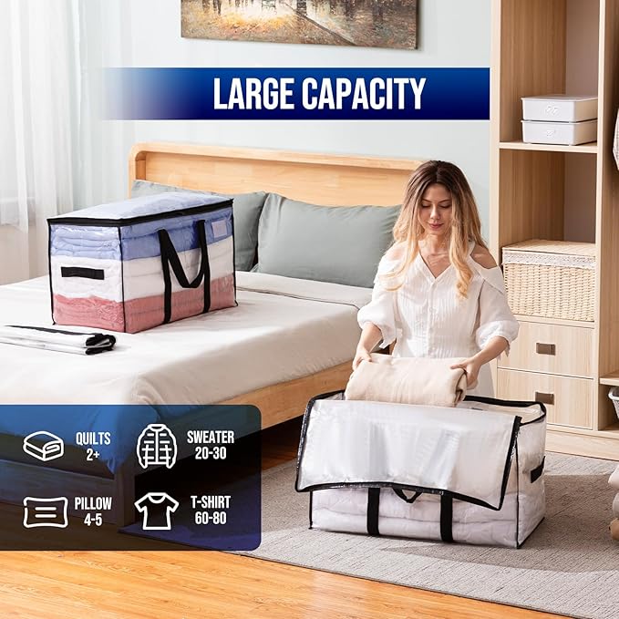 TAILI Extra Large Moving Bags, 12 Pack Clear Heavy Duty Totes for Storage with Visible Window, Wrap Around Handles, Storage Bags for Space Saving, Alternative to Moving Boxes