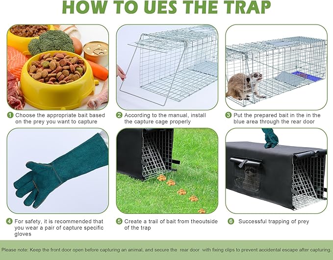 Rockever Live Animal Trap Cage with Cover, Cat Trap for Stray Cats 37 Inch Heavy Duty Folding Skunk Traps with Real Door for Raccoons, Opossums, Groundhogs, Skunks, Feral Cats, Squirrels