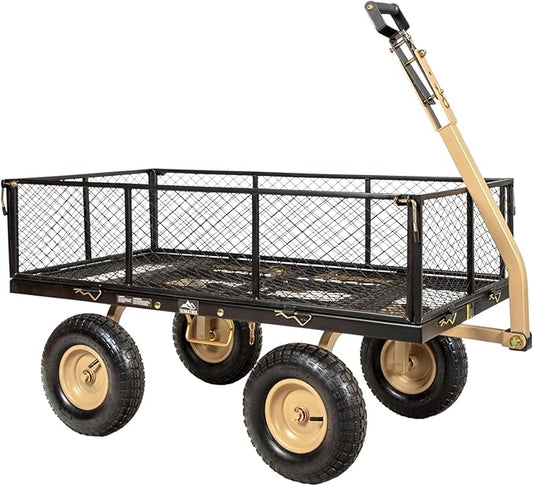 Heavy-Duty Utility Garden Cart Wagon – 1000LB Dual-Side Dump, All-Terrain Steel Cart with Large Wheels, Flatbed Trailer for Yard, Garden, Beach, ATV, and More