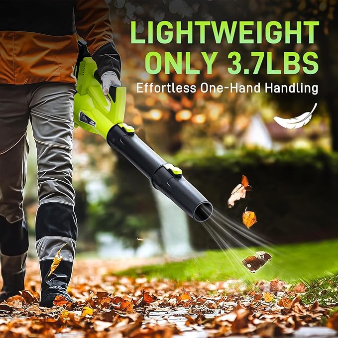 Hongmai Leaf Blower Cordless, 500 CFM 21V Electric Cordless Leaf Blower with 4.0Ah Battery and Charger, Lightweight, 6 Speed Modes, for Lawn Care, Patio, Blowing Leaves and Dust (Green)