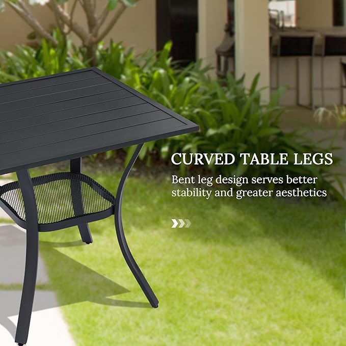 VICLLAX Small Square Outdoor Patio Table, All Weather Metal Outdoor Dining Table for Lawn Garden, 27.5"x 27.5" Patio Table for Outside, Black