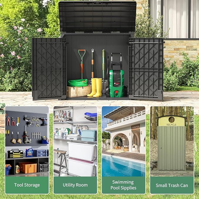 36 Cu Ft Resin Outdoor Storage Shed, Weatherproof Horizontal Outdoor Storage Cabinet with Dual Lock Door for Backyard, Patio, Garage, Garden(Black)