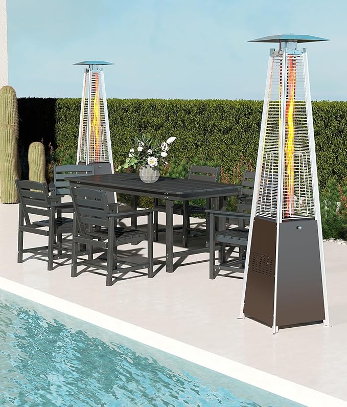 48,000 BTU Pyramid Patio Heater, Outdoor Propane Patio Heater with Detachable Wheels and Protective Cover, Triple Safety Protection Propane Heaters for Terrace, Garden, Poolside, Bronze