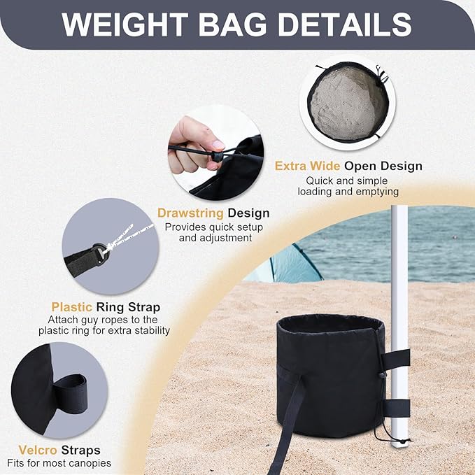 EAGLE PEAK Pop up Canopy Tent Weight Bags 160 lbs Pack of 4, Gazebo Sand Bags 4pcs Per Set, Sand NOT Included, Black