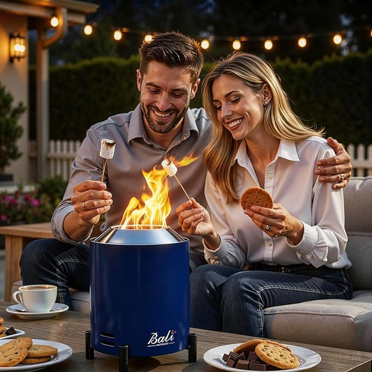BALI OUTDOORS 6.5 inch Tabletop Fire Pit Round, Stainless Steel Table Top Firepit Small, Outdoor Smokeless Firepit Portable, Blue