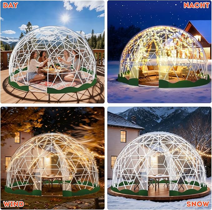 Garden Dome Tent, 9.6/12/15 ft Outdoor Clear Bubble Tent for 2-8 Person, All-Weather Geodesic Dome Greenhouse with Window & Door, PVC Transparent Tent for Patio, Camping, Party