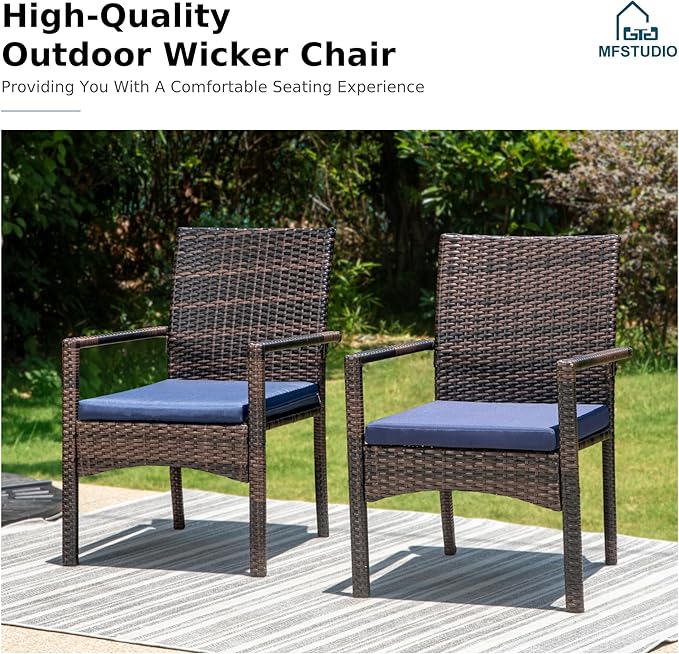 MFSTUDIO 5 Piece Patio Dining Table Set for 4, 37" Square Outdoor Metal Table & Wicker Chairs, Patio Dining Furniture Wood-Like Table and Chairs for 4, Deck, Yard, Porch