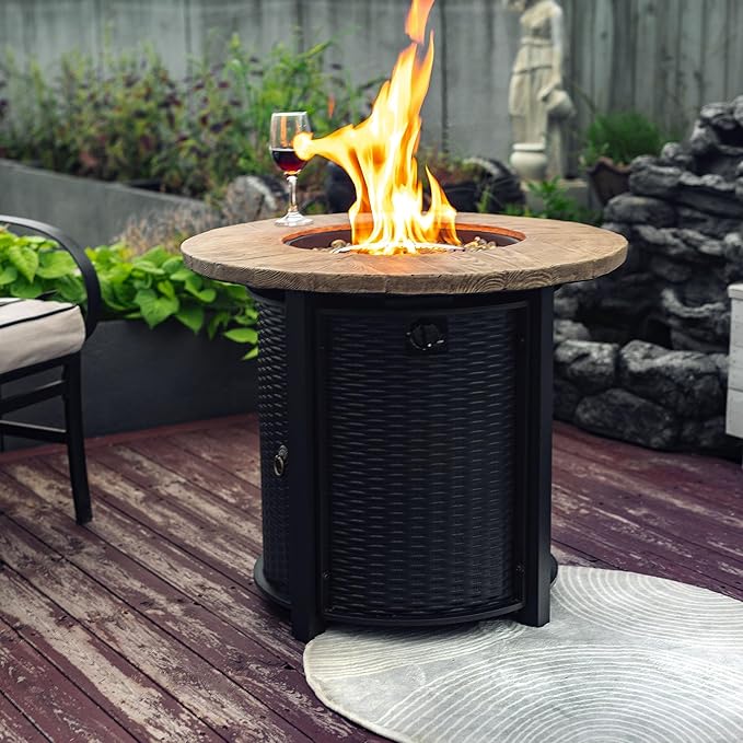 Propane Fire Pit Table, 30“ Firepits for Outside, Gas Fire Pit for Outside Patio, Propane Fire Table with Rain Cover, Rocks for Patio, Deck, 50000BTU, Tank Inside, Tank Not Included, Black