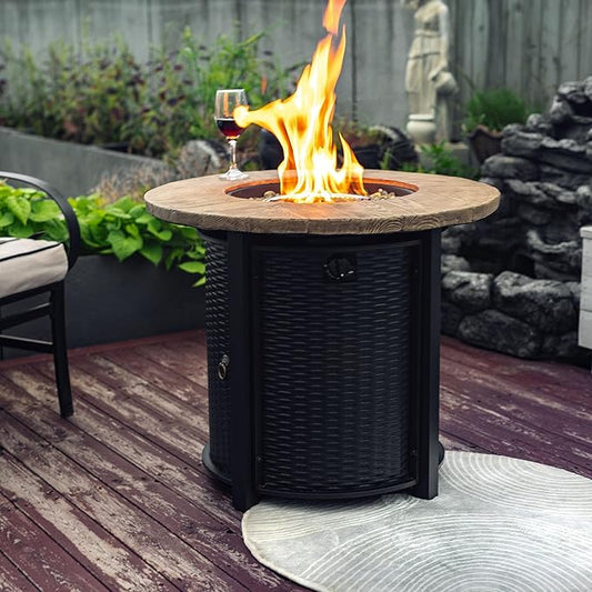 Propane Fire Pit Table, 30“ Firepits for Outside, Gas Fire Pit for Outside Patio, Propane Fire Table with Rain Cover, Rocks for Patio, Deck, 50000BTU, Tank Inside, Tank Not Included, Black