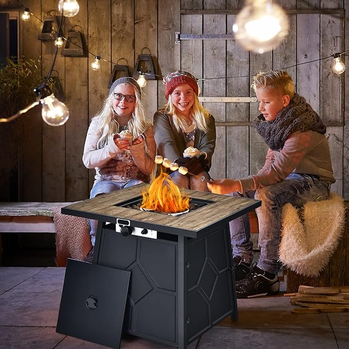 Giantex Fire Pits for Outside Outdoor Propane Fire Pit Table, 28” Patio Gas Fireplace W/Lid & Lava Rocks, 40,000 Btu, Waterproof Cover, CSA Certification, for Backyard, Deck Dinning Gas Fire Table