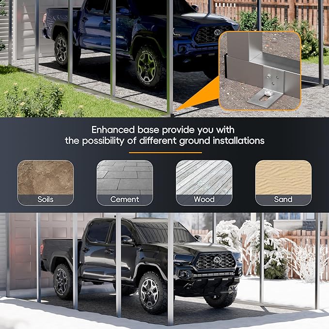 Heavy Duty Metal Carport Kits with Galvanized Steel Roof and Frame, Outdoor Carport Canopy Enhanced Base, Extra Large Car Tent Garage Shelter for Car, SUV, Truck and Boats (12x20 FT, Gray)