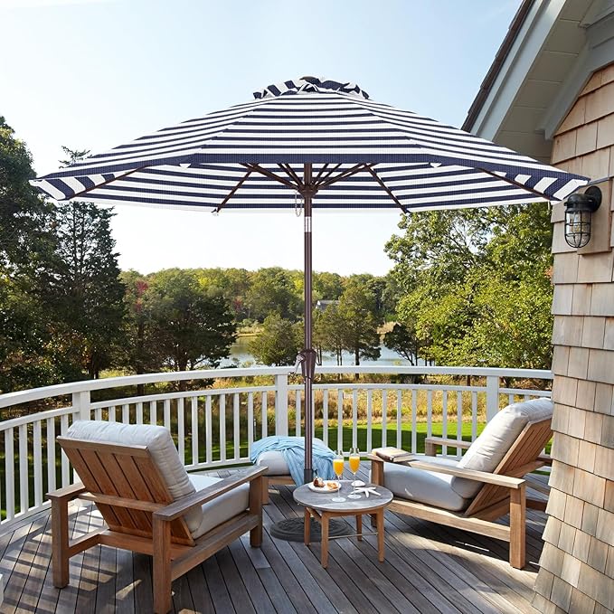 ABCCANOPY OLEFIN® 5-Year No Fading 9FT Patio Umbrella, Outdoor Table Umbrella with 8 Sturdy Ribs for Deck, Backyard, Yard (Navy Stripe)