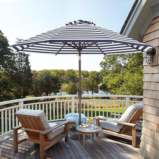 ABCCANOPY OLEFIN® 5-Year No Fading 9FT Patio Umbrella, Outdoor Table Umbrella with 8 Sturdy Ribs for Deck, Backyard, Yard (Navy Stripe)