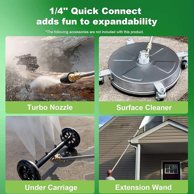 5000PSI 4.0GPM Heavy Duty Electric Pressure Washer with 33 FT Extension Hose, 4 Quick Connect Nozzles and Foam Cannon for Cars/Fences/Driveways/Patios/Home Cleaning, Green