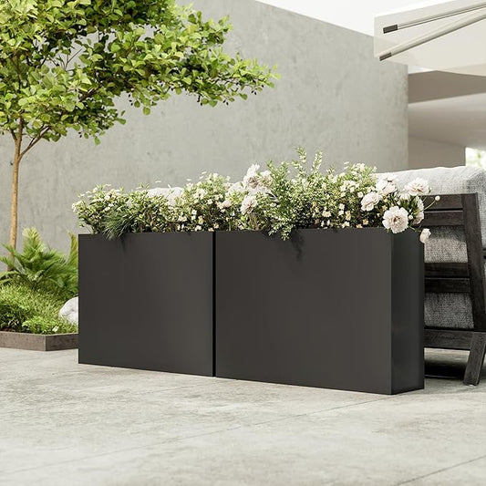 Metal Planters for Outdoors, Large Metal Planter Box 36”L x 10”W x 26”H Tall Rectangle Planter Box with Removable Insert Shelf, Heavy Outdoor Pots for Porch, Garden, Patio, Yard, Deck