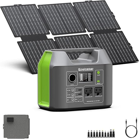 Portable Solar Generator, 300W Portable Power Station with Foldable 60W Solar Panel, 110V Pure Sine Wave 296Wh Lithium Battery Pack for Home Use RV Van Outdoor Camping, Foldable Panel included